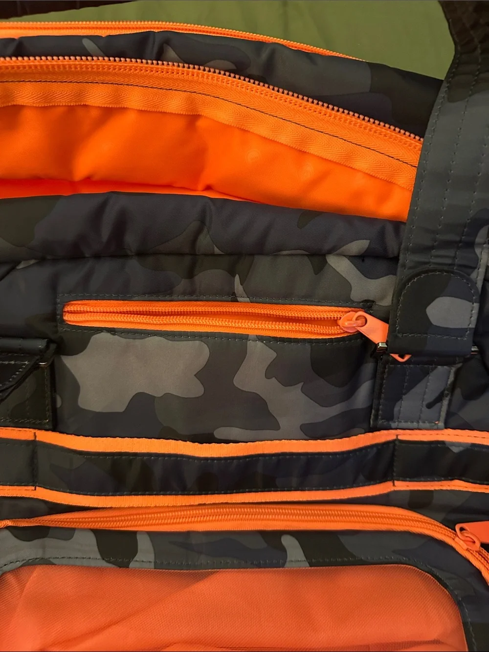 LUG Propeller- Quilted Camouflage Tote with Coral Zippers